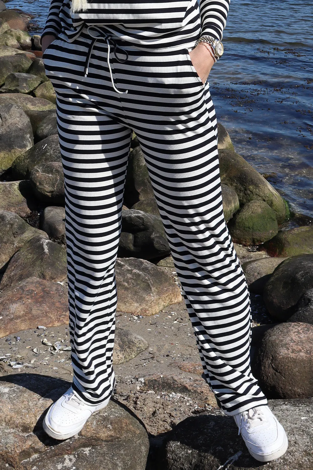 Natalia Straight Pants | Black Creme Stripe | Bukser fra Liberté