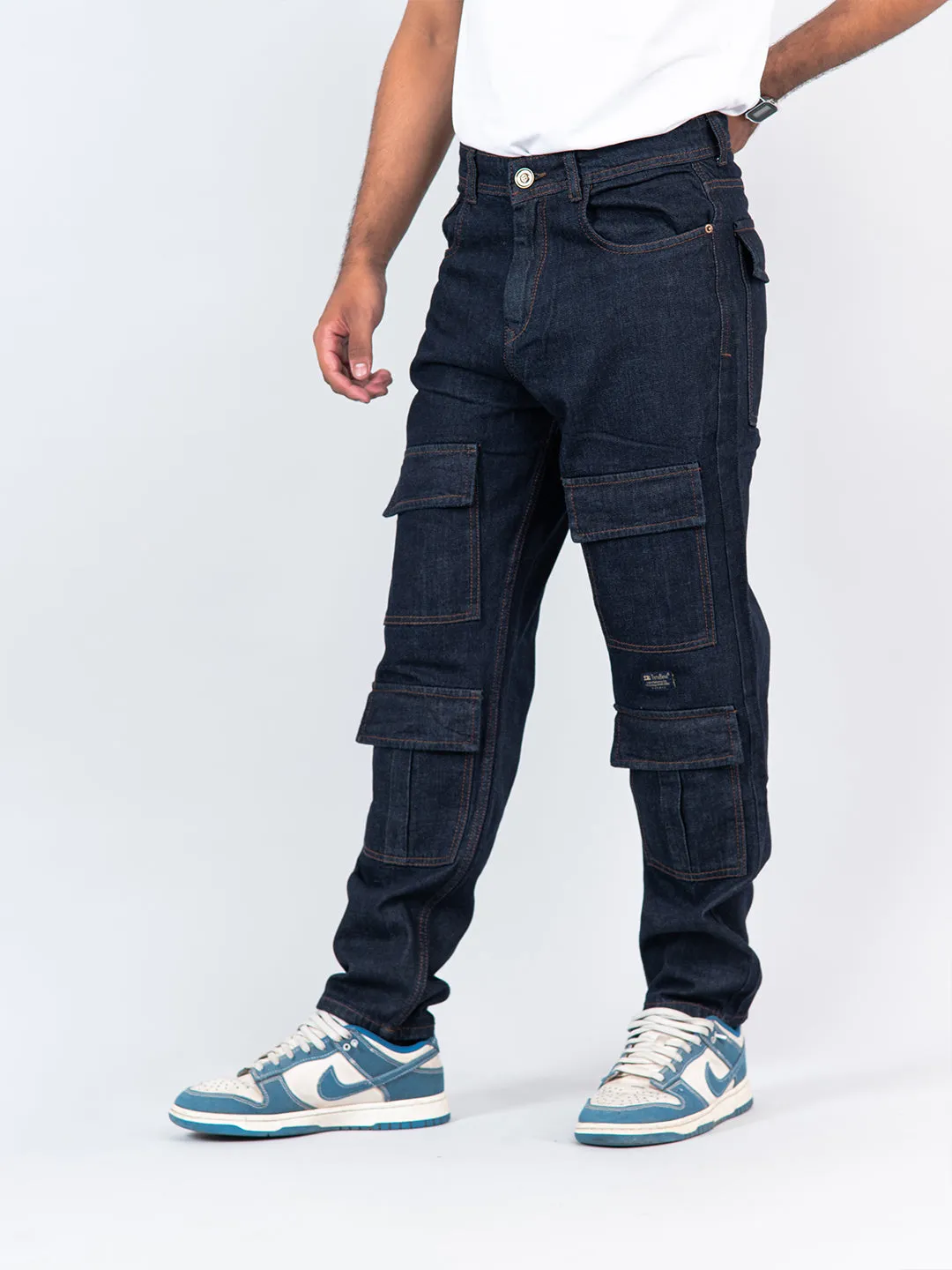 Navy Blue Cargo Baggy Fit Denim Jeans