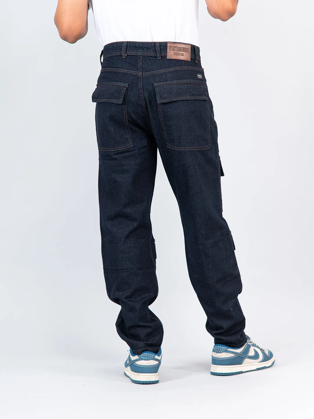 Navy Blue Cargo Baggy Fit Denim Jeans