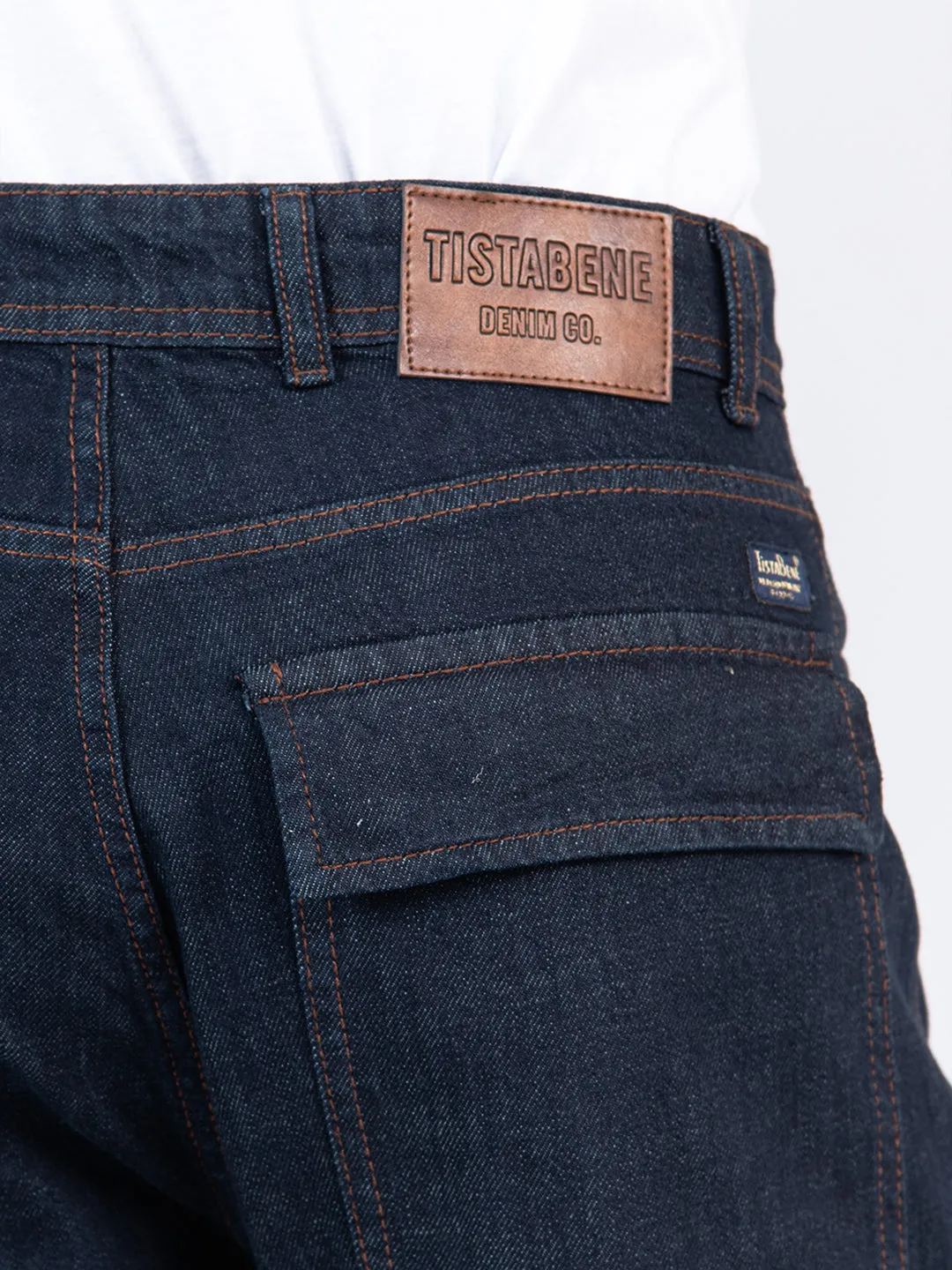 Navy Blue Cargo Baggy Fit Denim Jeans