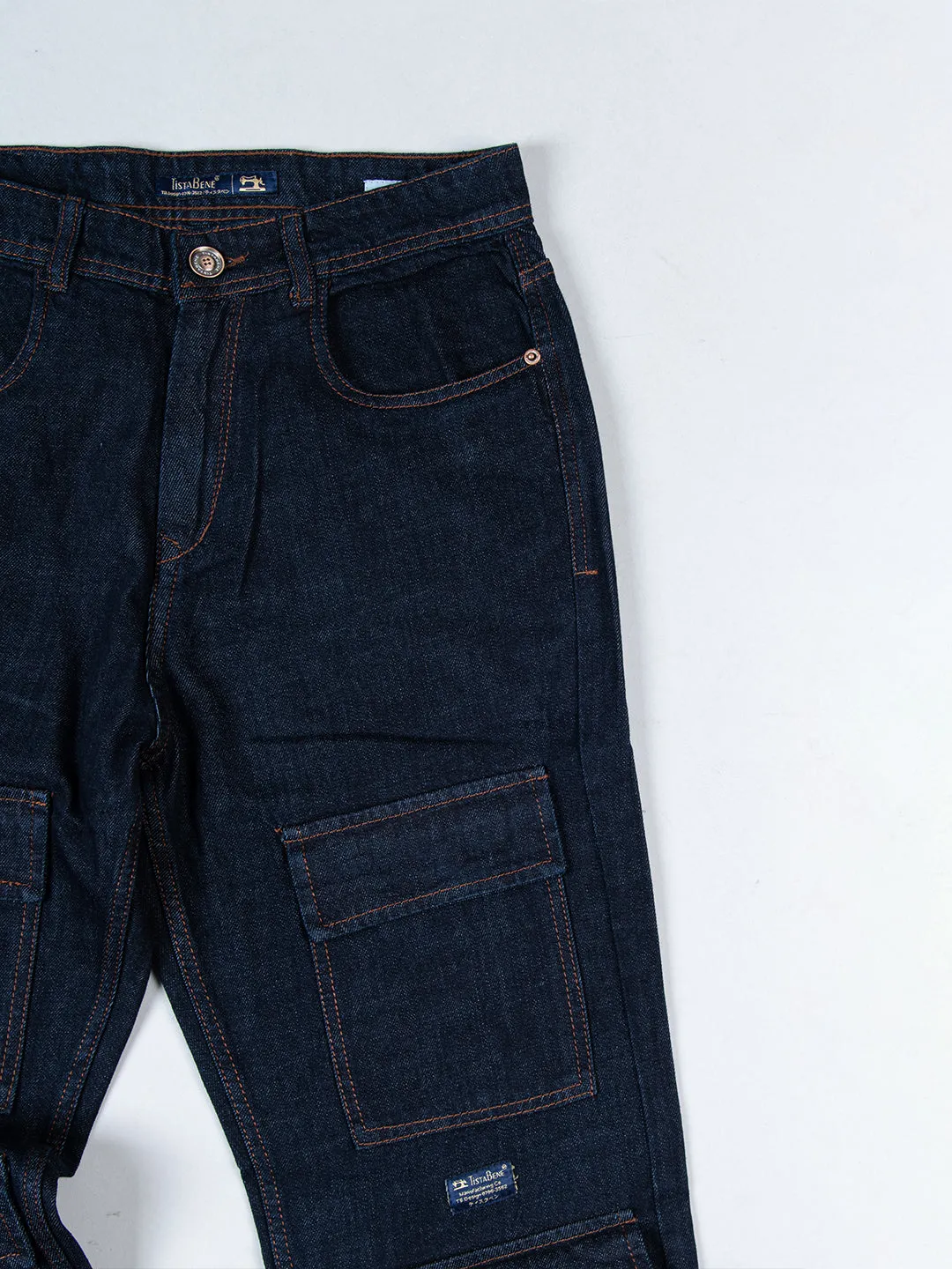 Navy Blue Cargo Baggy Fit Denim Jeans