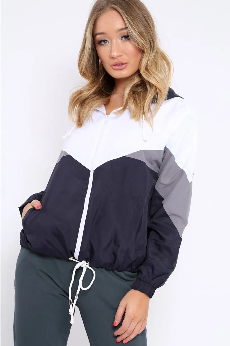 Navy Colour Block Windbreaker Jacket - Karina