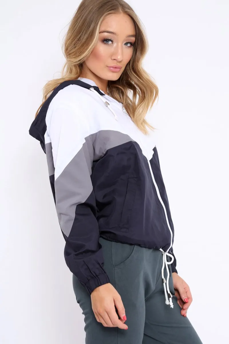 Navy Colour Block Windbreaker Jacket - Karina