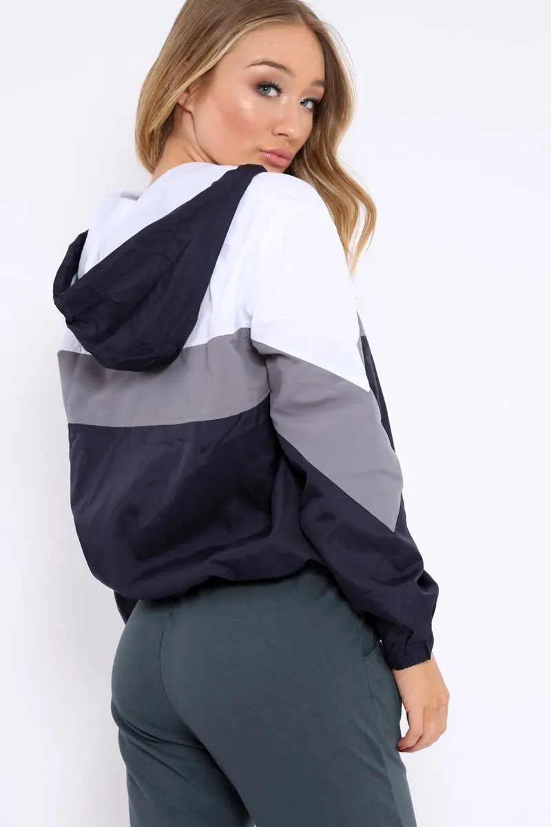 Navy Colour Block Windbreaker Jacket - Karina