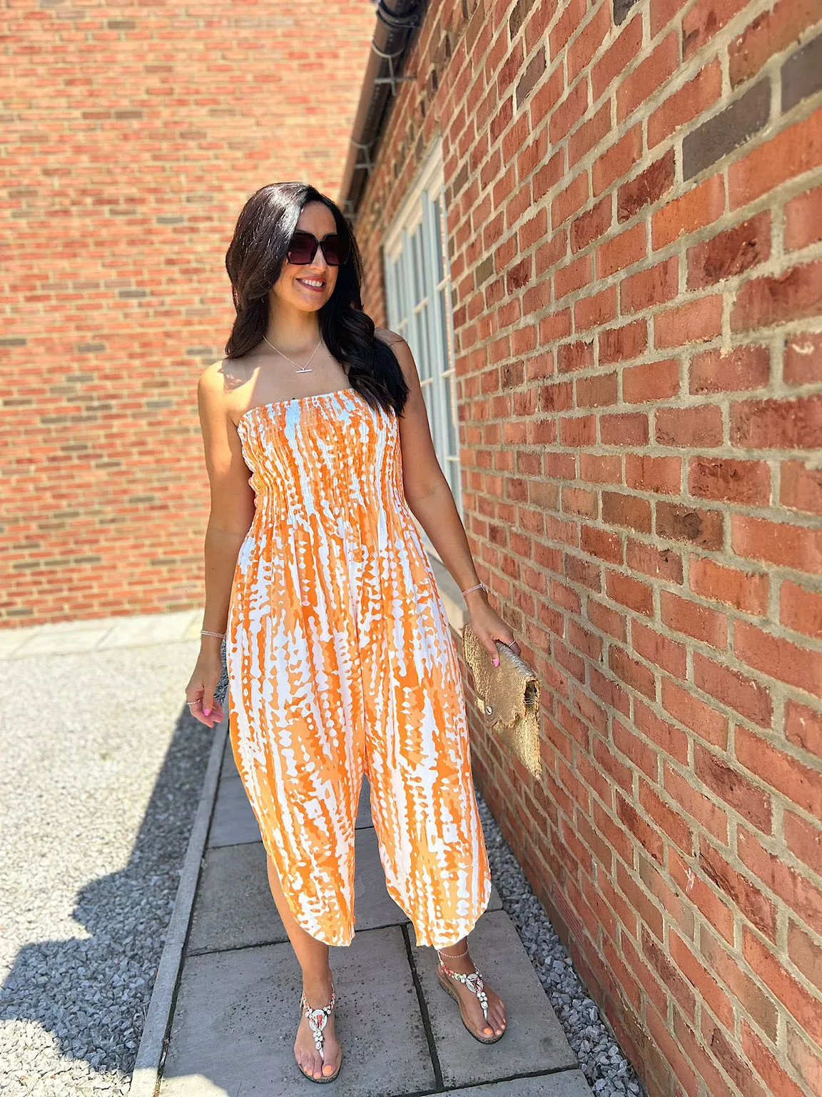 Orange Bandeau Tie Dye Jumpsuit Cara