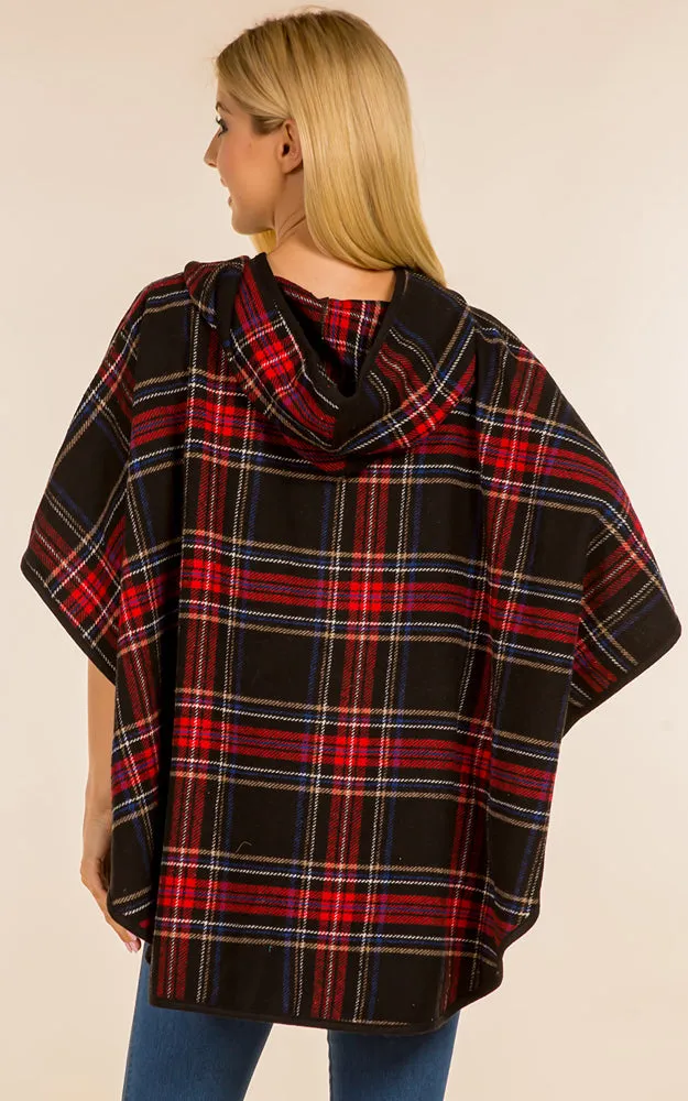 PA4226 Check Pattern Poncho w/Pocket & Hood