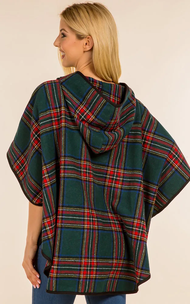 PA4226 Check Pattern Poncho w/Pocket & Hood