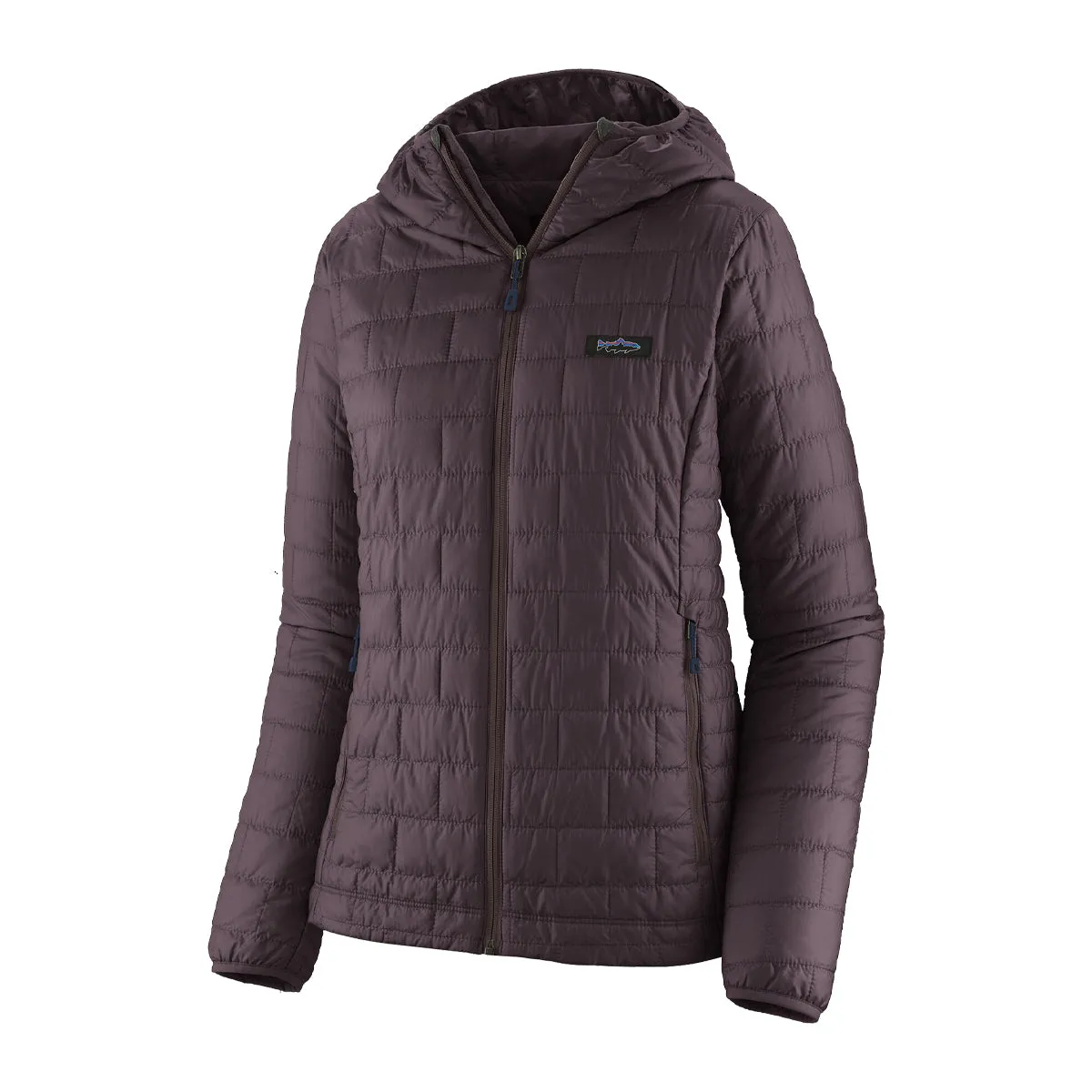 Patagonia Womens Nano Puff Fitz Roy Trout Hoody Obsidian Plum