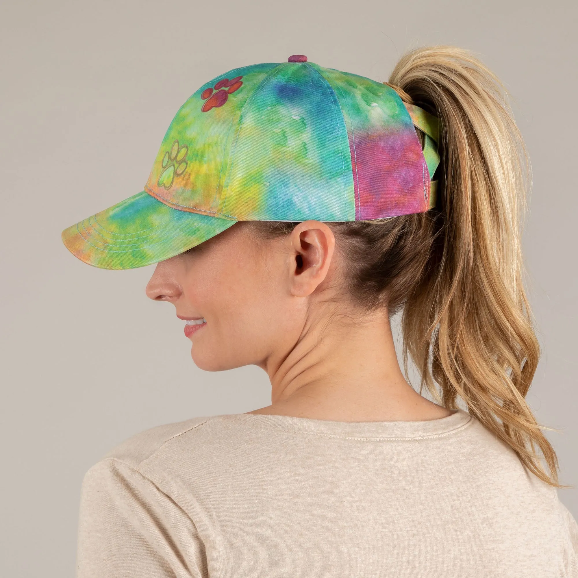 Paw Print Tie-Dye Ponytail Hat