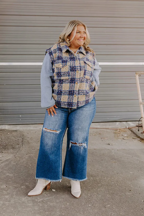 Picking Pumpkins Plaid Jacket in Blue Curves