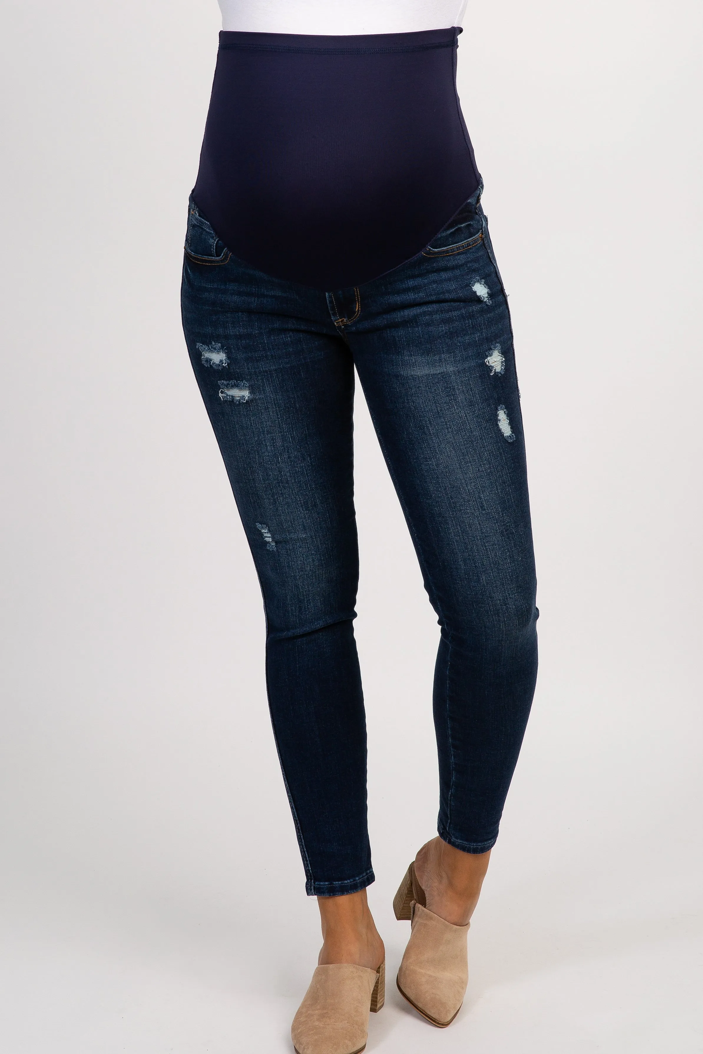 PinkBlush Navy Blue Distressed Maternity Jeans