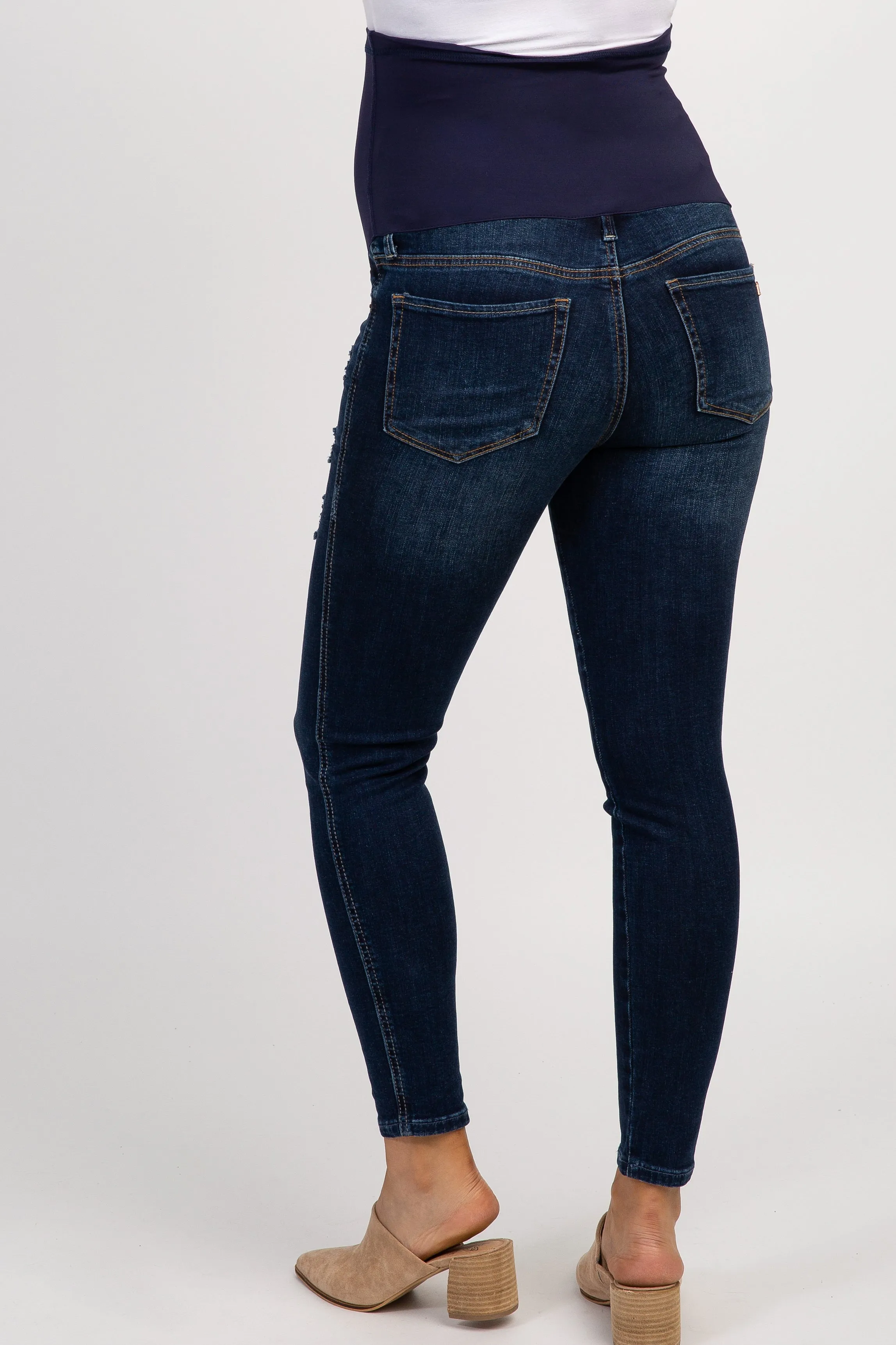 PinkBlush Navy Blue Distressed Maternity Jeans