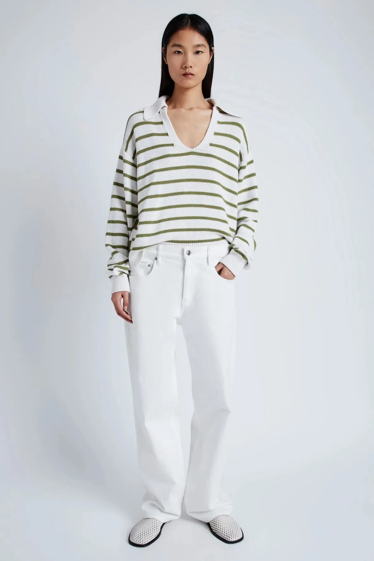 Proenza Schouler White Label Stripe Murphy Knit Sweater - Chalk/ Willow