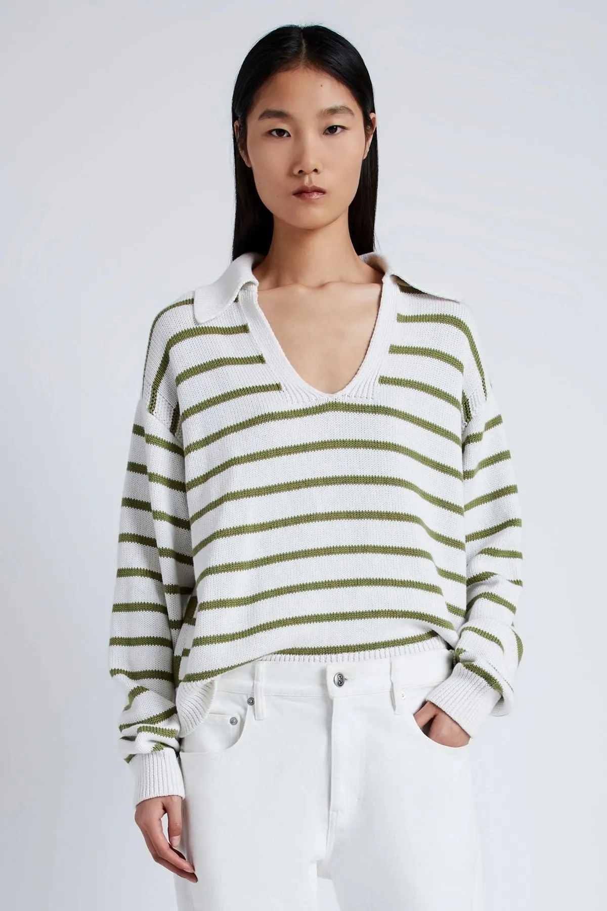 Proenza Schouler White Label Stripe Murphy Knit Sweater - Chalk/ Willow