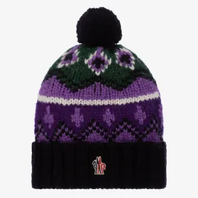 Purple & Black Wool Knit Bobble Hat