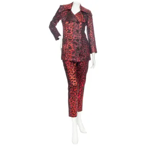 Red and Black Animal Print Two-Piece Jacket and Pant Suit