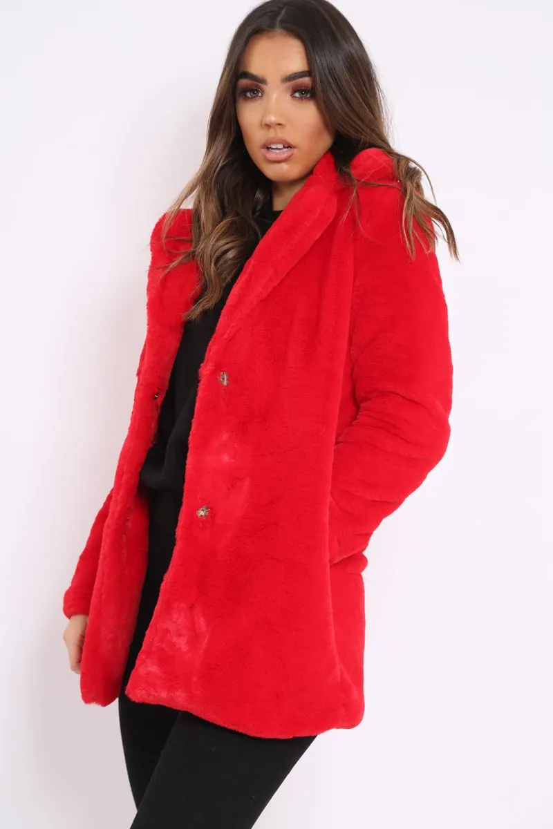 Red Faux Fur Coat - Kinleigh