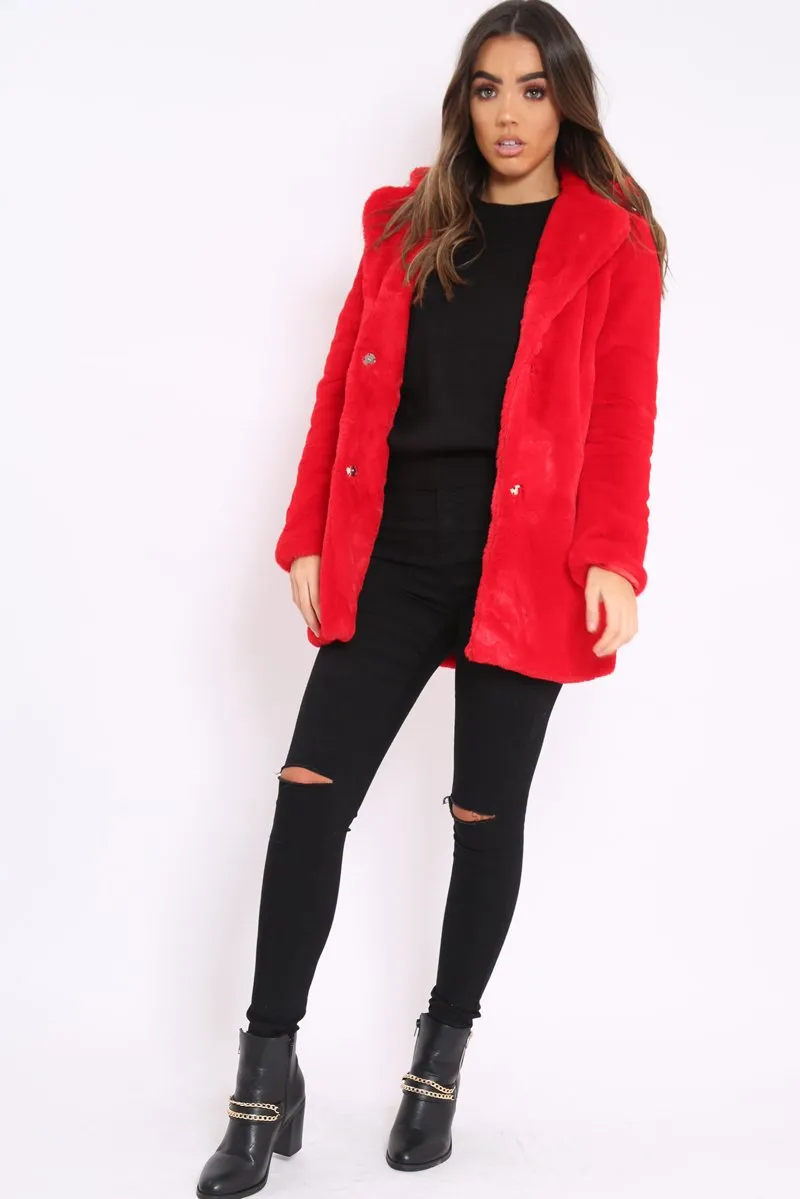 Red Faux Fur Coat - Kinleigh