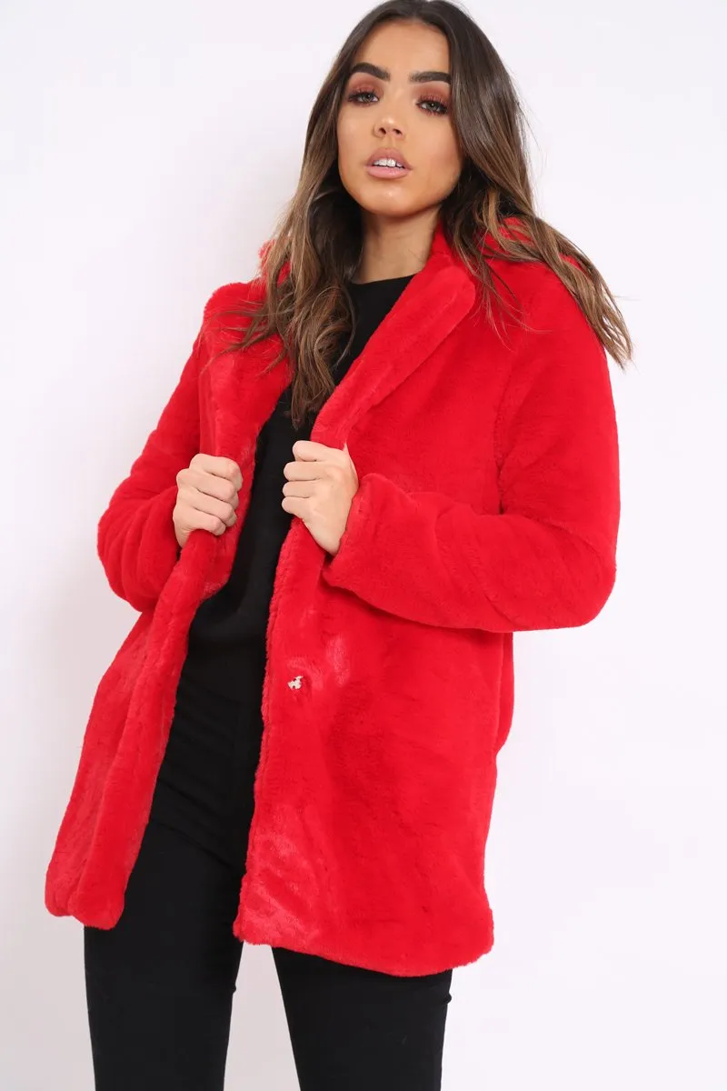 Red Faux Fur Coat - Kinleigh