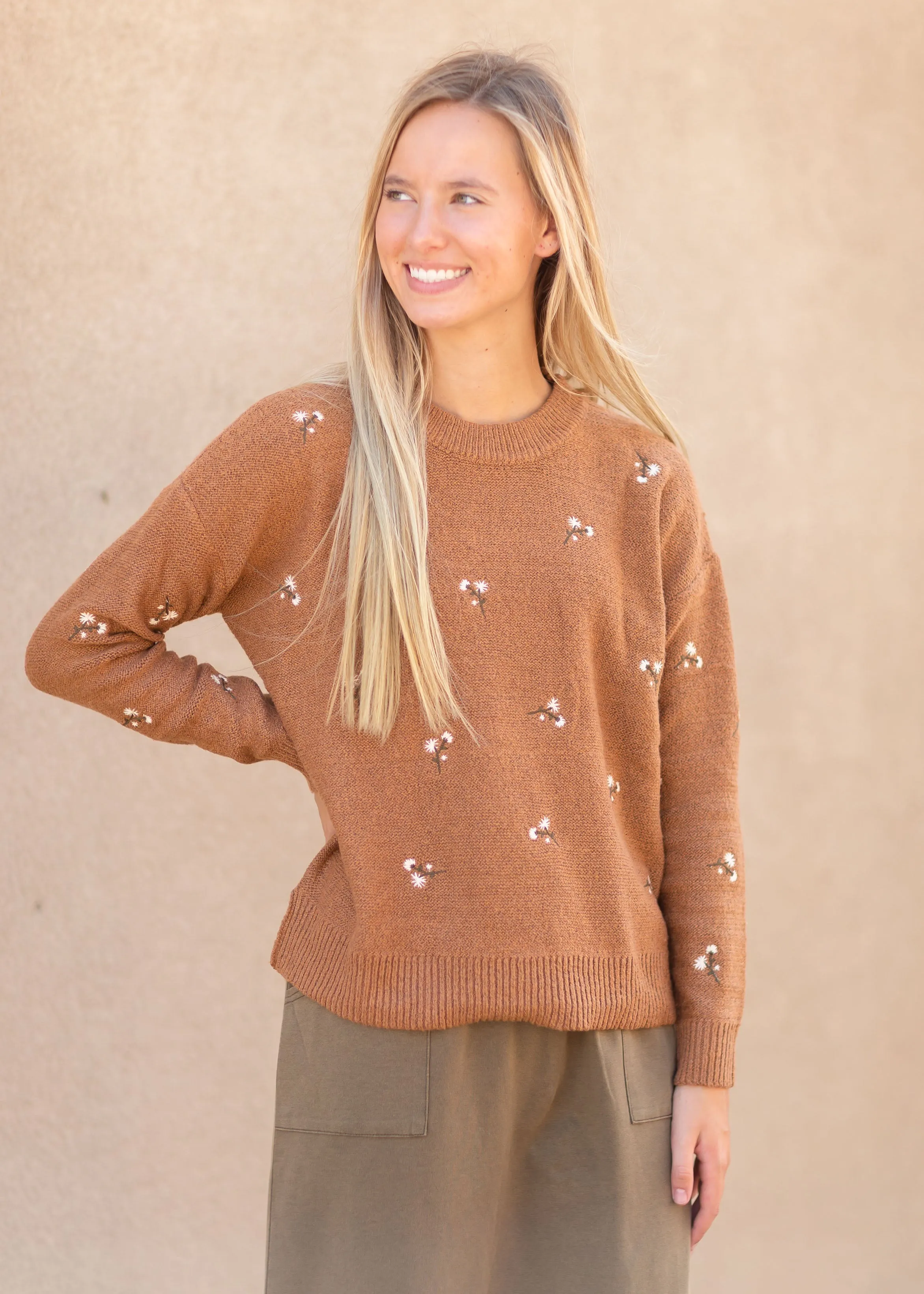 Rust Tiny Floral Sweater