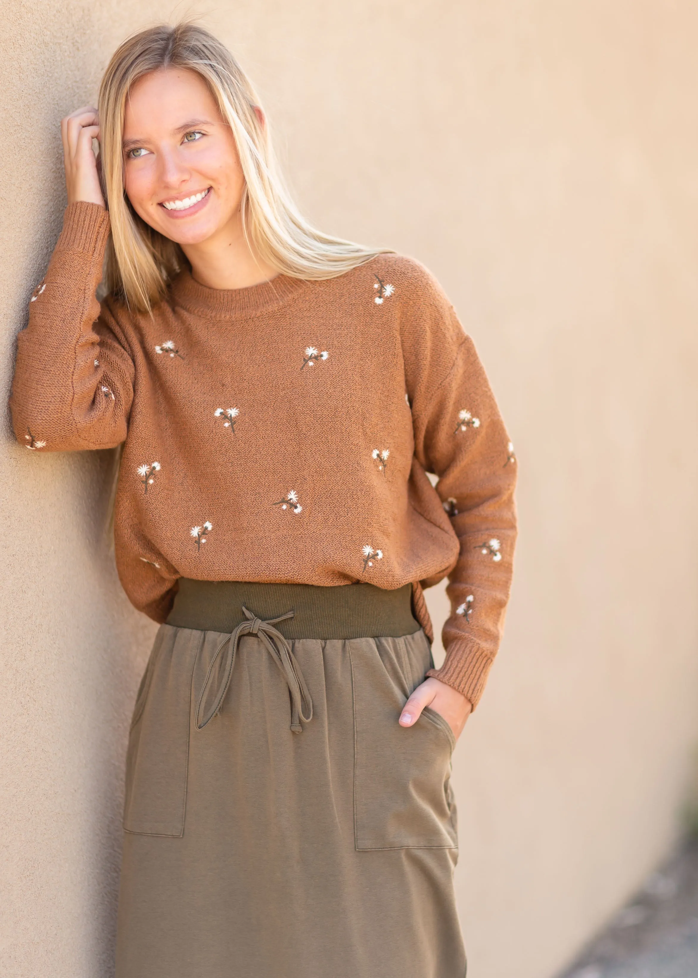 Rust Tiny Floral Sweater