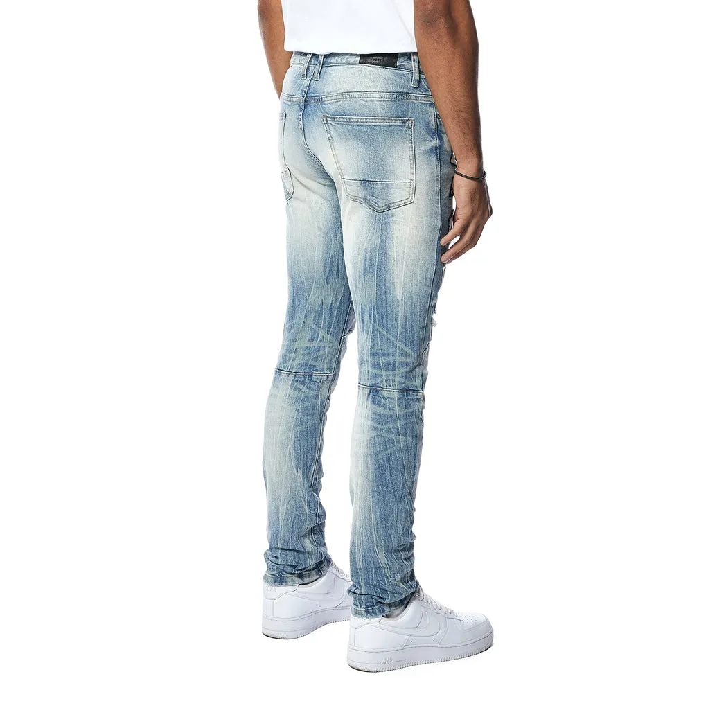 Slim Embroidered Patched Racing Jeans - Beacon Blue