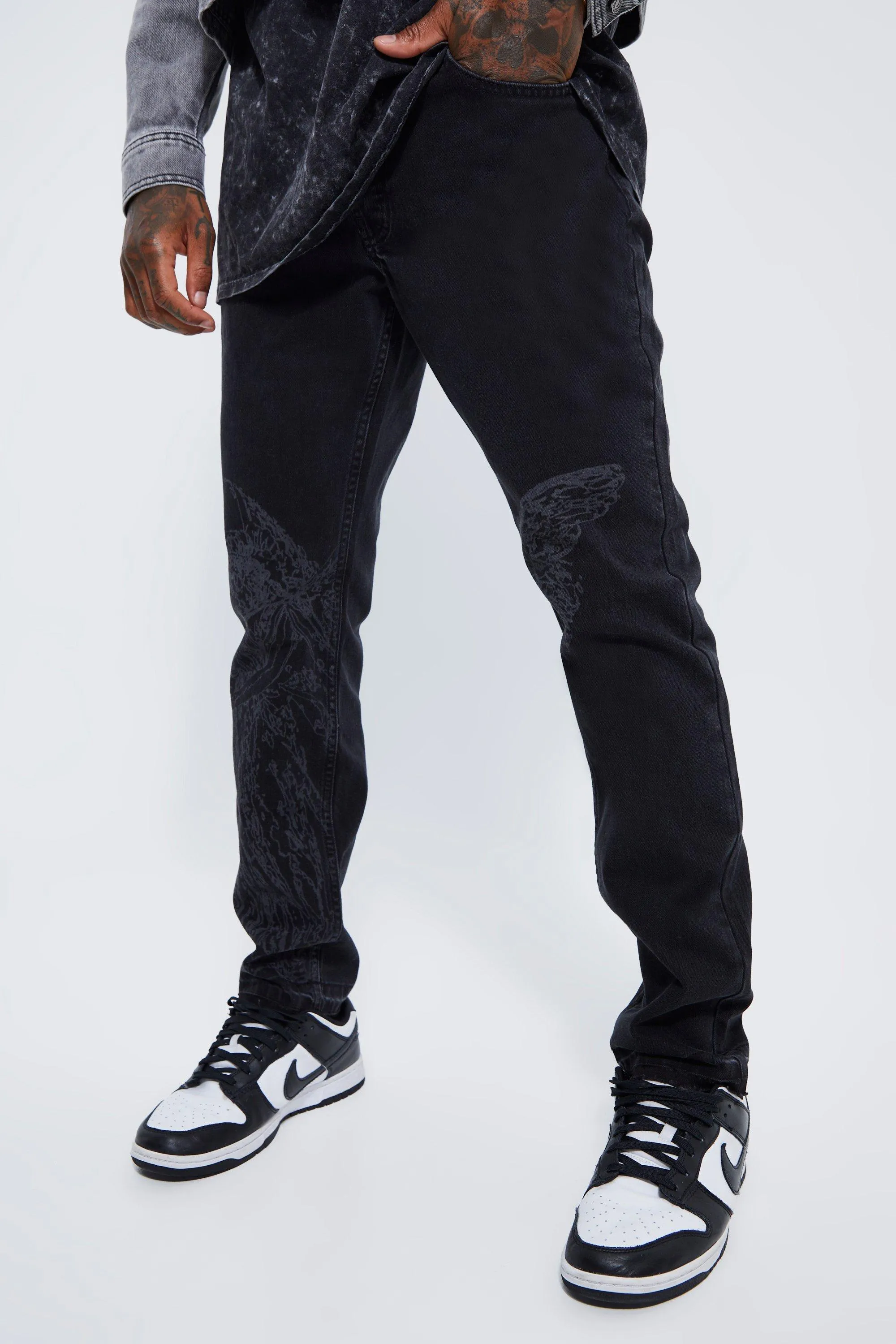 Slim Rigid Statue Laser Print Jeans | boohooMAN UK