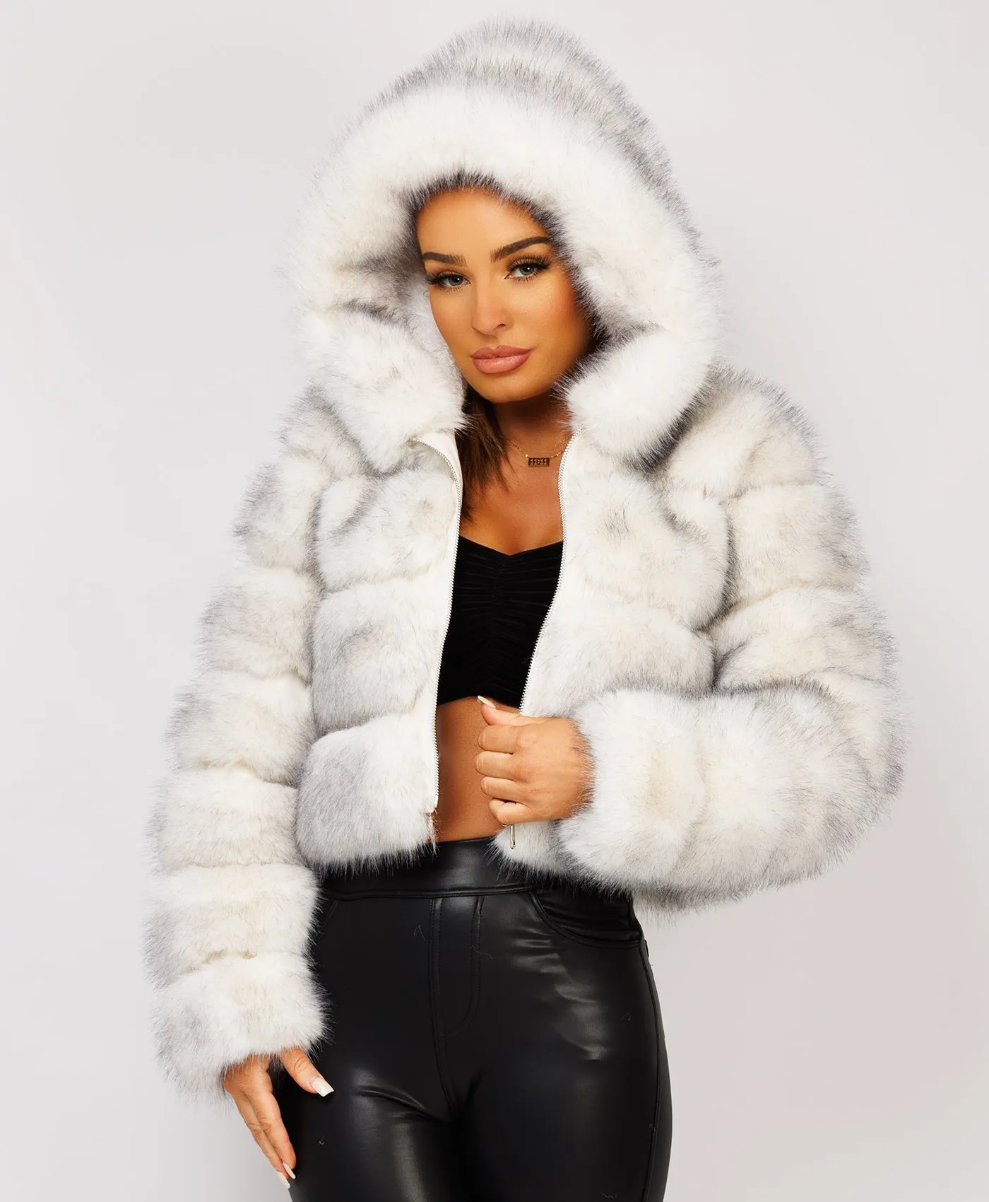 Snow White Premium Hooded Faux Fur Tiered Coat Jacket