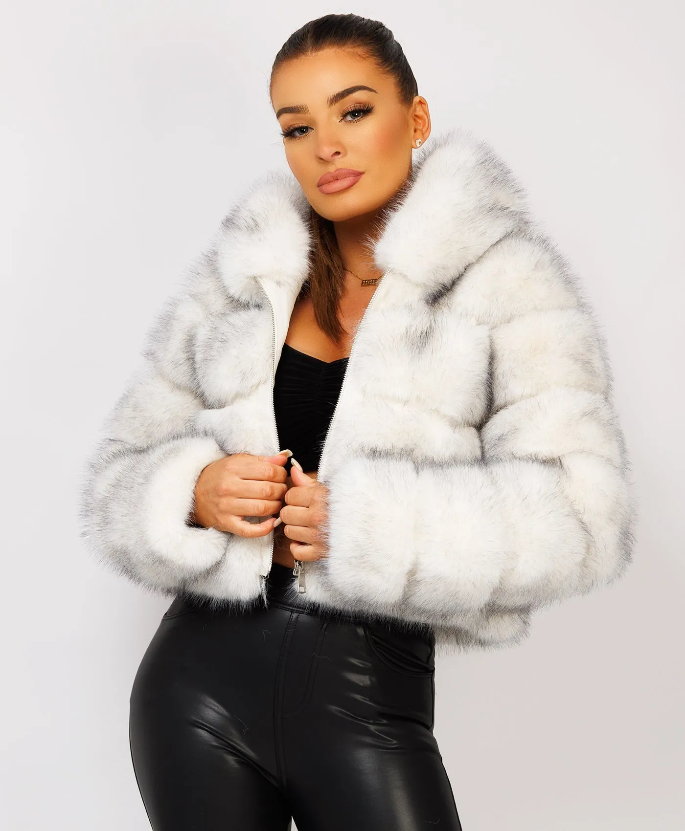 Snow White Premium Hooded Faux Fur Tiered Coat Jacket