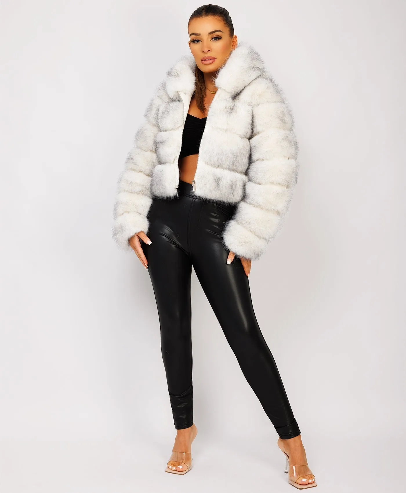 Snow White Premium Hooded Faux Fur Tiered Coat Jacket