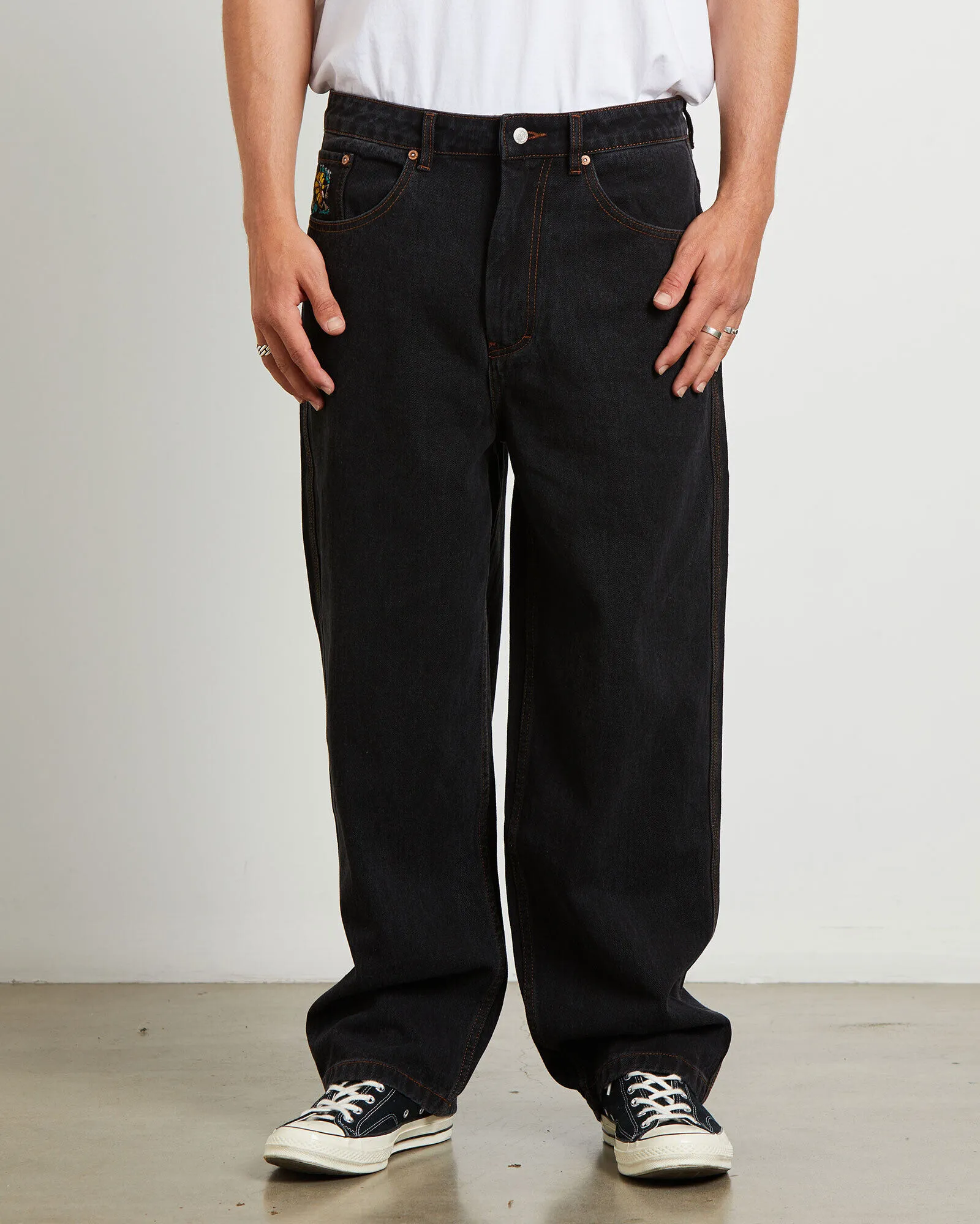 Spencer Project Wide Boy Y2K Jeans in Wash Black