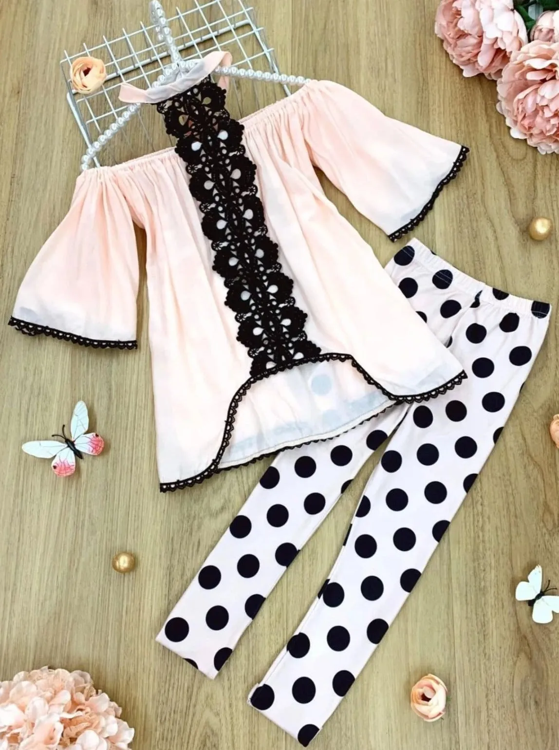 Spring Awakening Lace and Polka Dot Legging Set