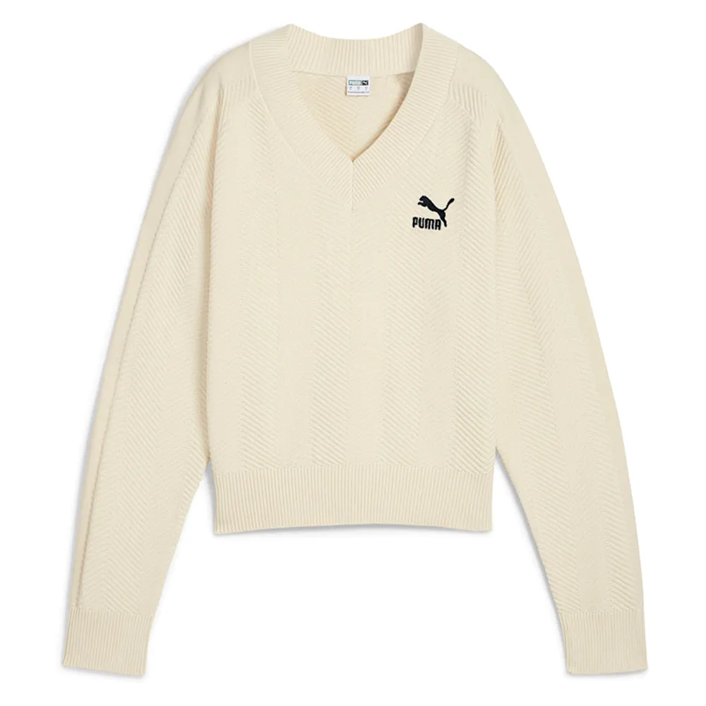 T7 Knitted Logo V Neck Long Sleeve Sweater