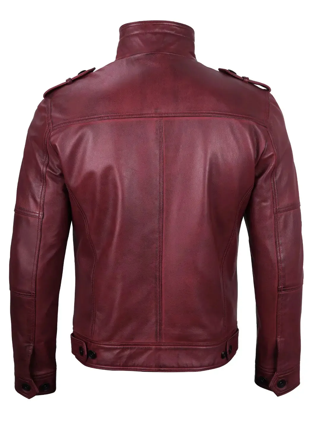 Tavares Maroon Leather Biker Jacket