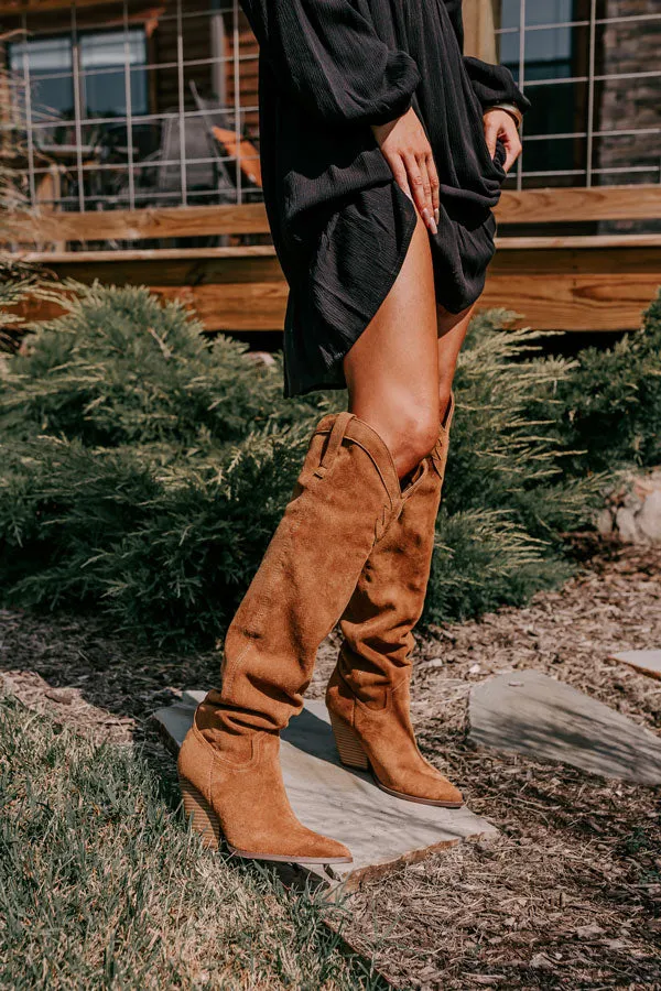 The Ava Faux Suede Thigh High Boot In Brown