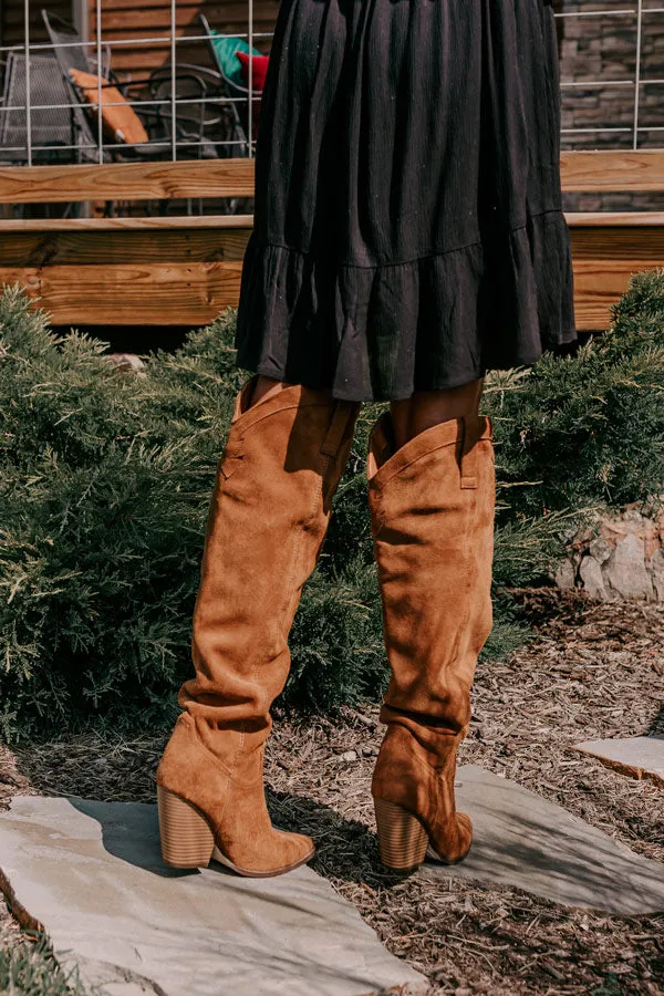 The Ava Faux Suede Thigh High Boot In Brown