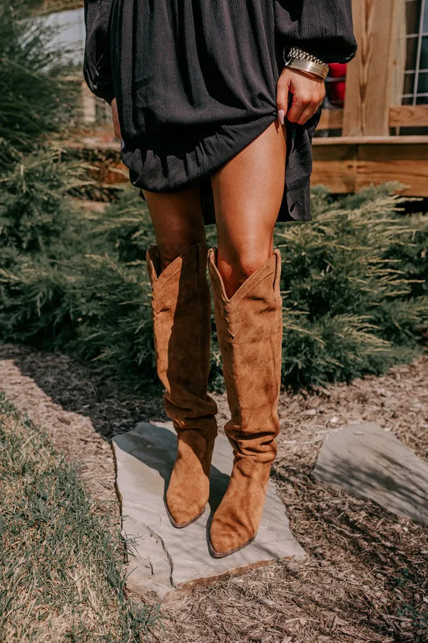 The Ava Faux Suede Thigh High Boot In Brown