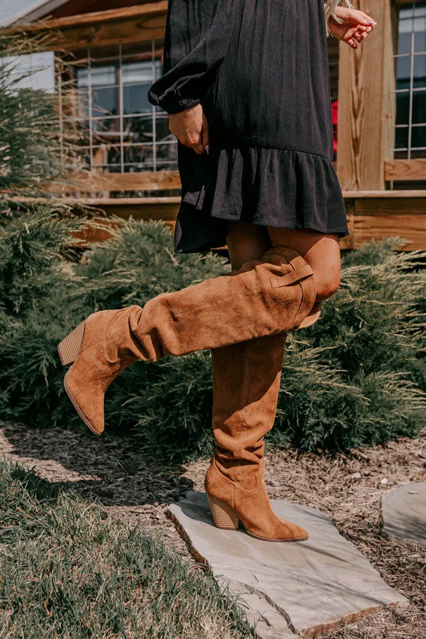 The Ava Faux Suede Thigh High Boot In Brown