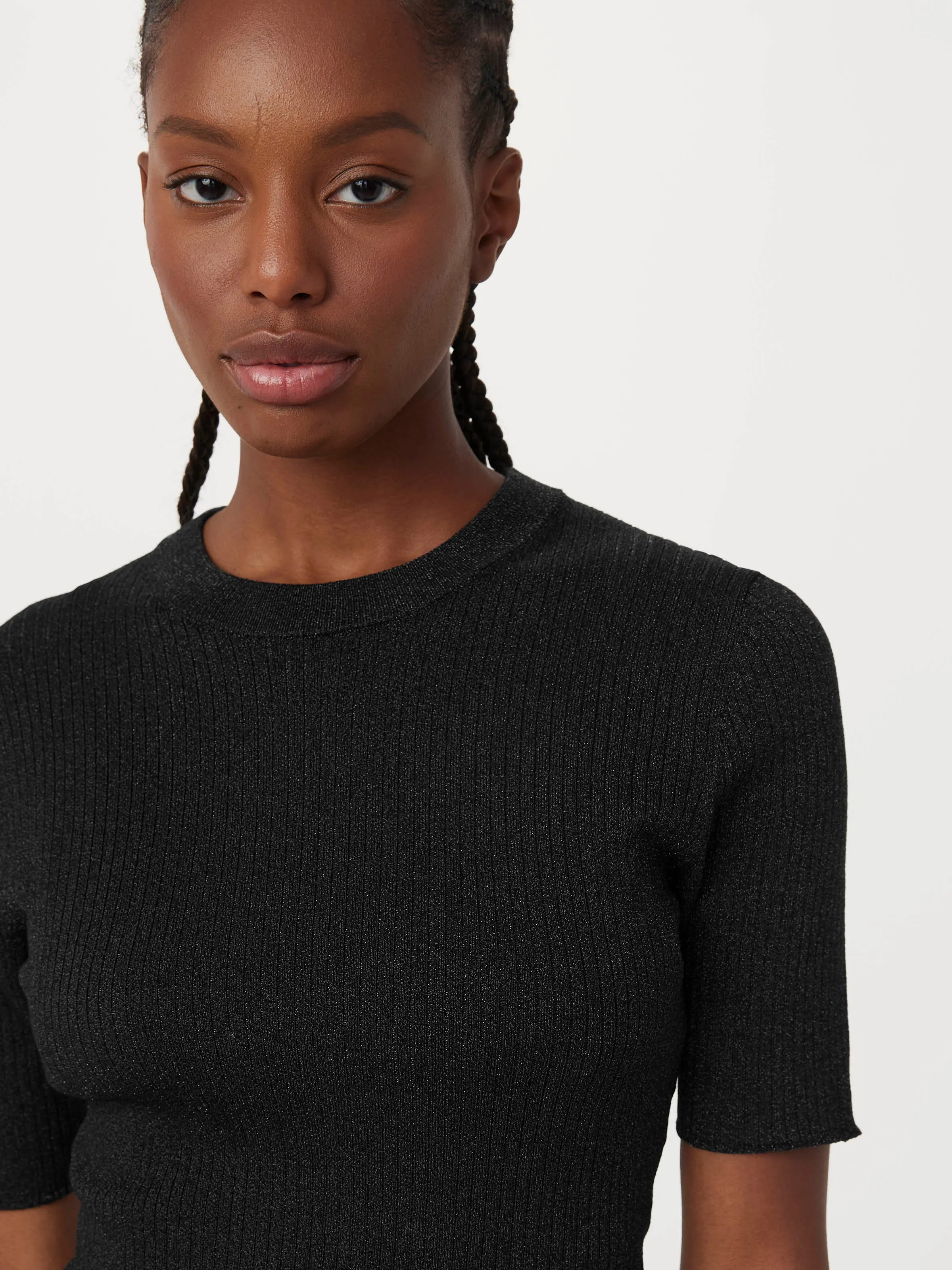 The Elbow Sleeve Sparkly Sweater  in Black