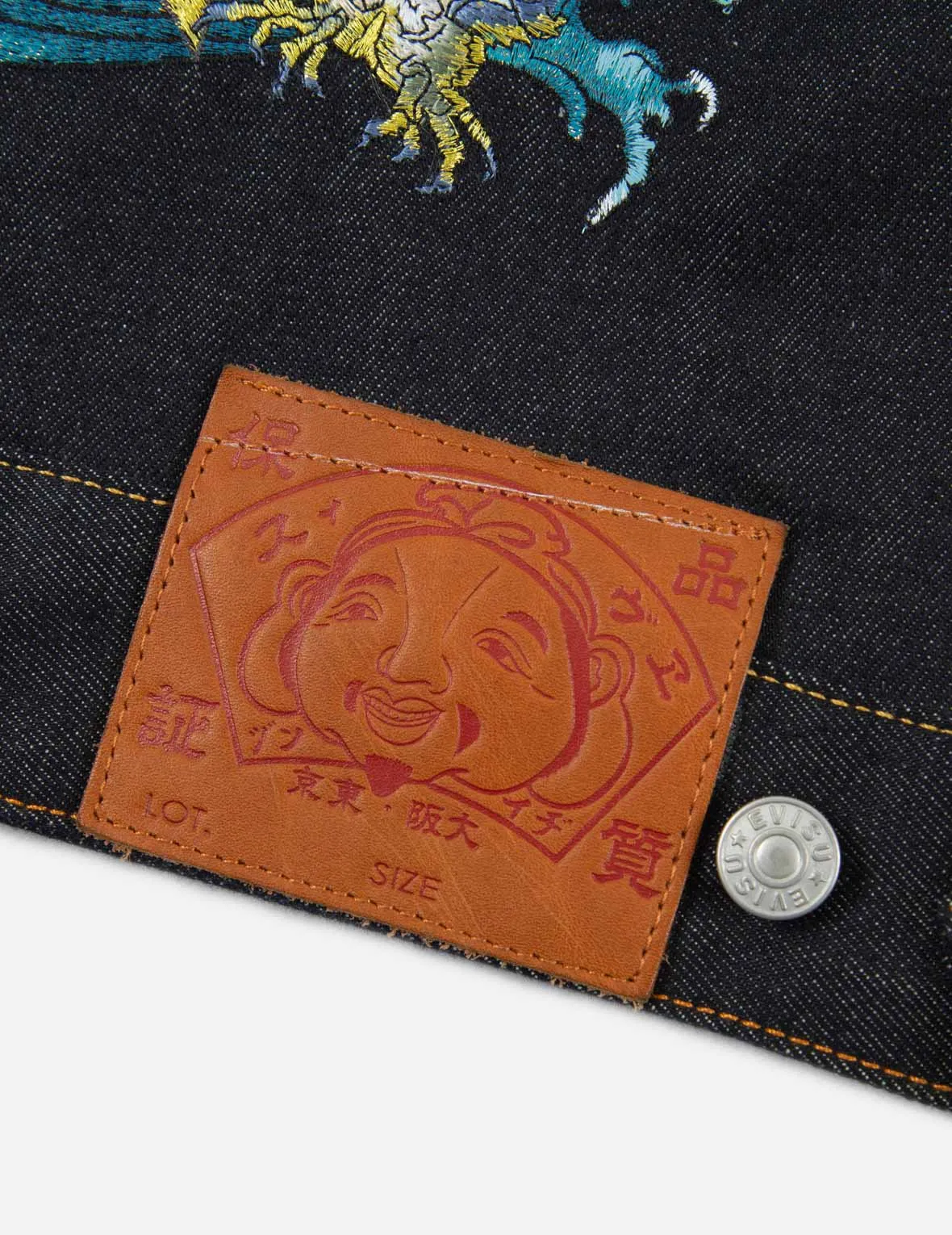 “The God of Fortune Riding Waves” Embroidery Denim Jacket