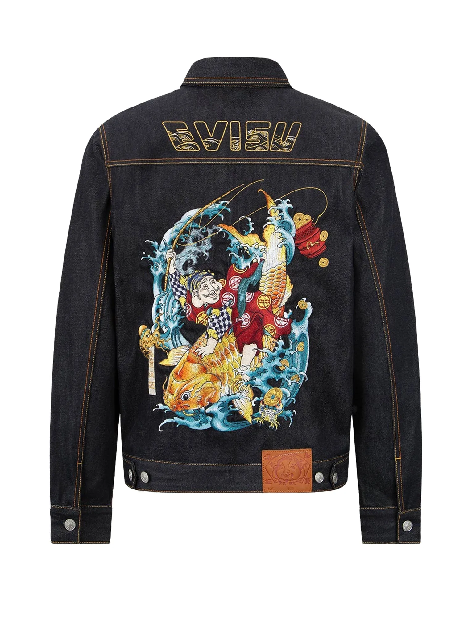 “The God of Fortune Riding Waves” Embroidery Denim Jacket