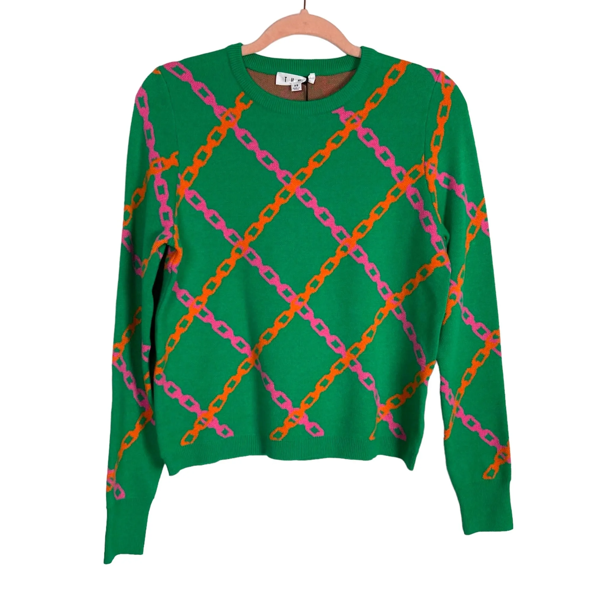 THML Green with Orange and Pink Chain Printed Sweater NWT- Size XS (sold out online)