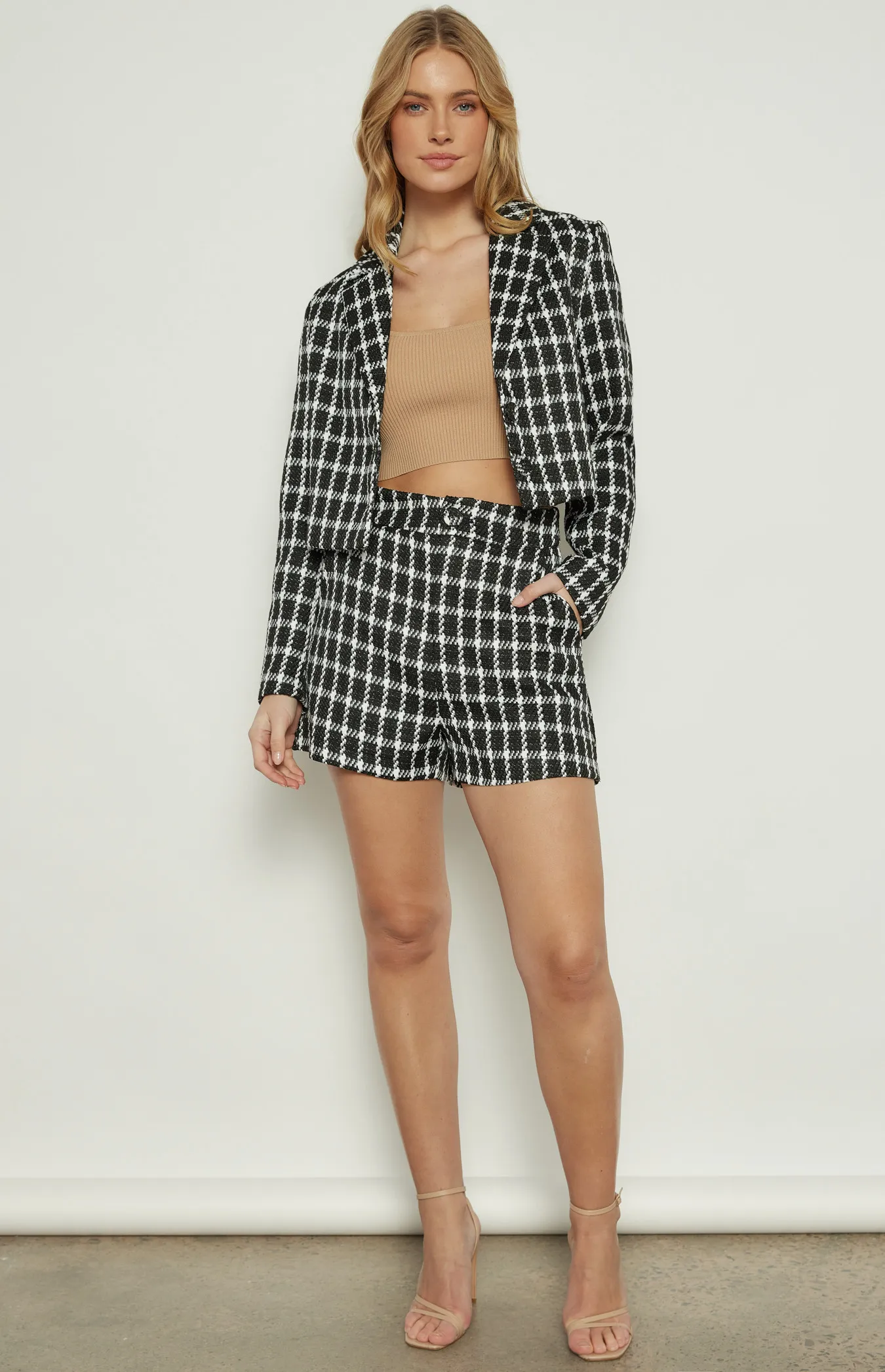 Tinsel Checkered Set with Cropped Blazer and Shorts (WSE299A)