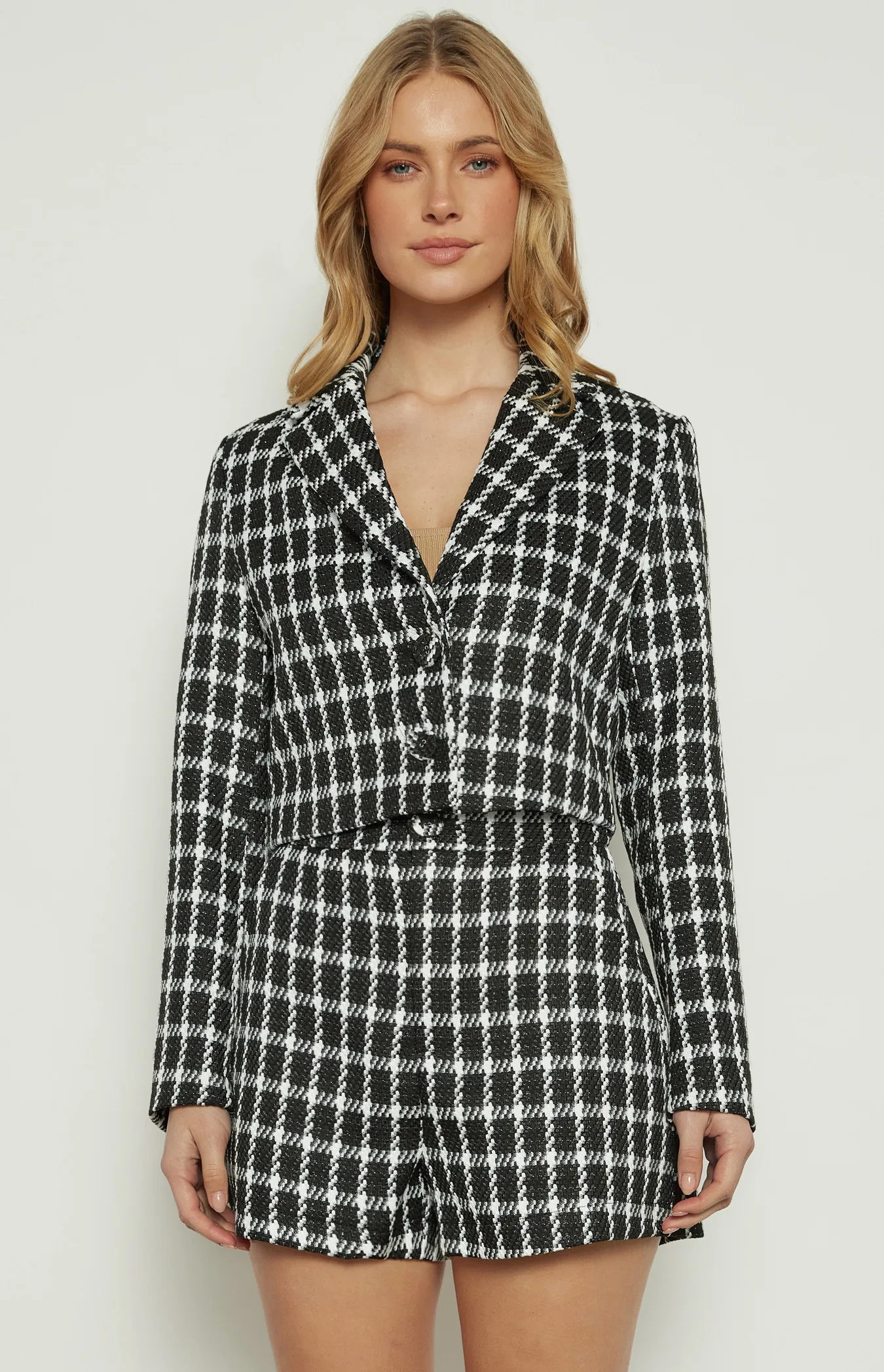 Tinsel Checkered Set with Cropped Blazer and Shorts (WSE299A)