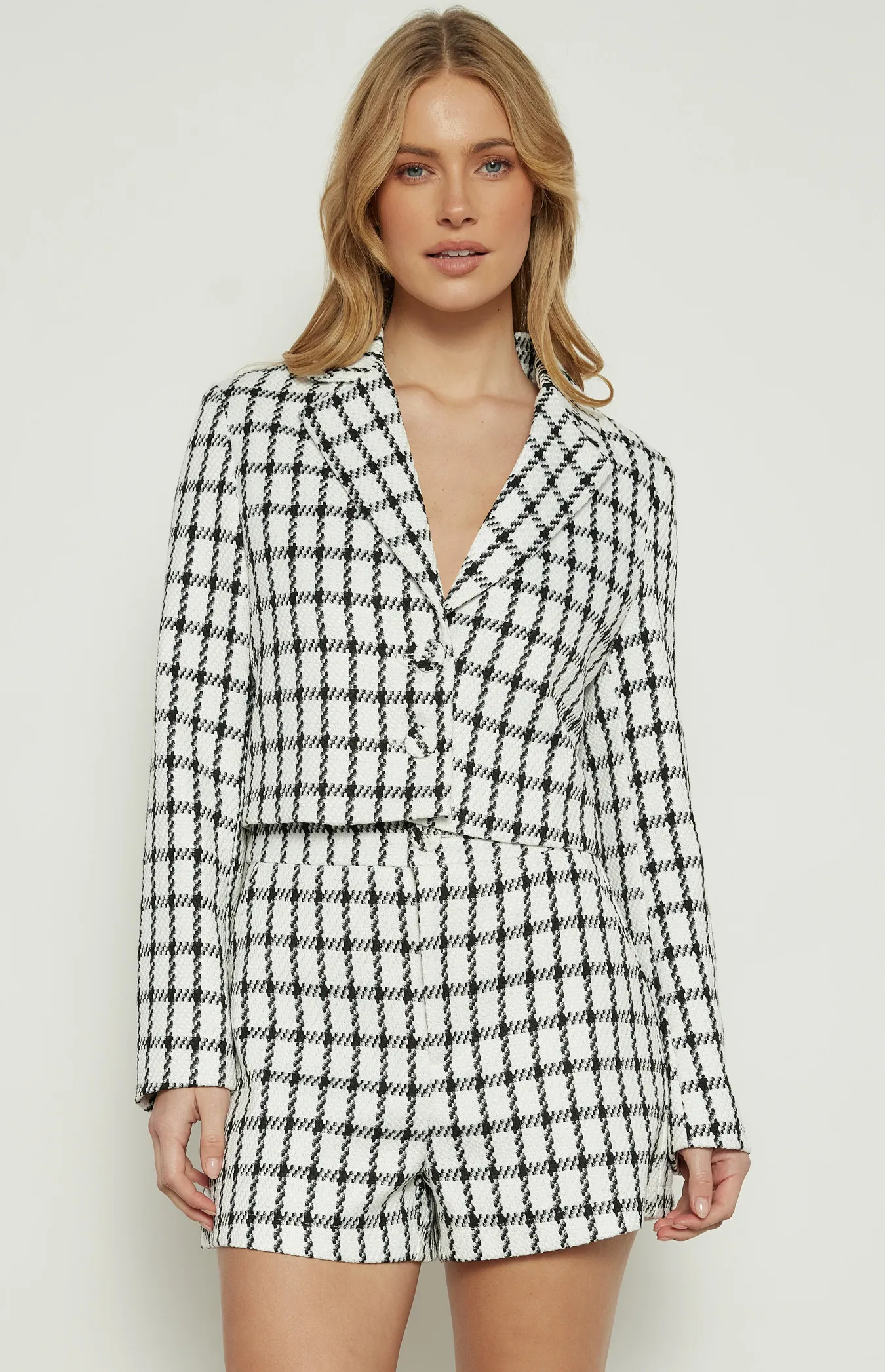 Tinsel Checkered Set with Cropped Blazer and Shorts (WSE299A)