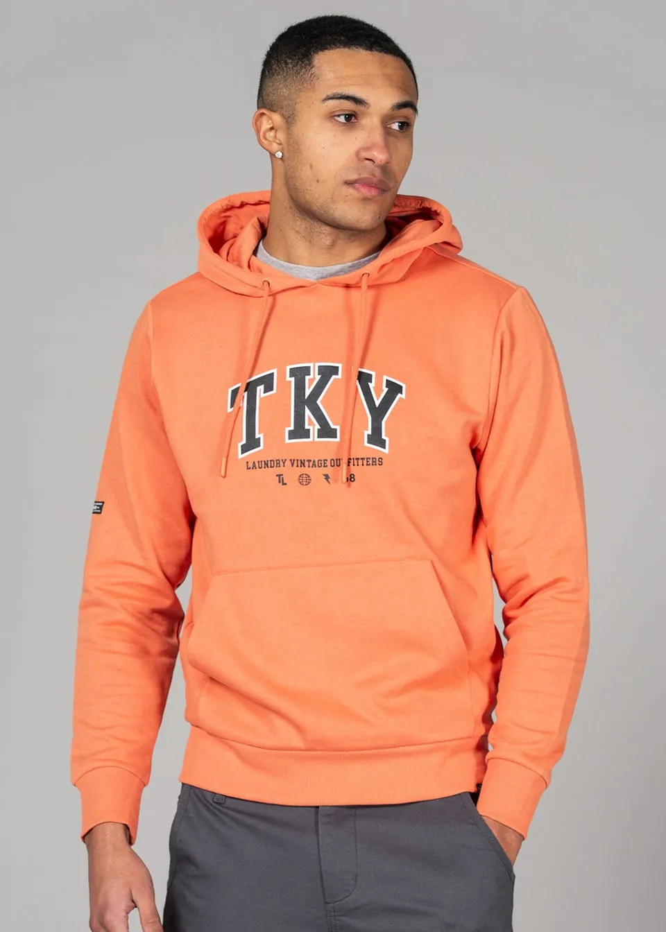 Tokyo Laundry Orange Cotton Blend Hoody with Branding Print