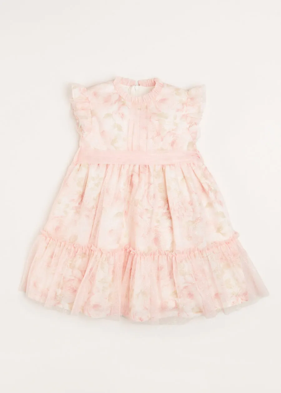 Tulle Floral Sleeveless Party Dress in Pink (4-10yrs)