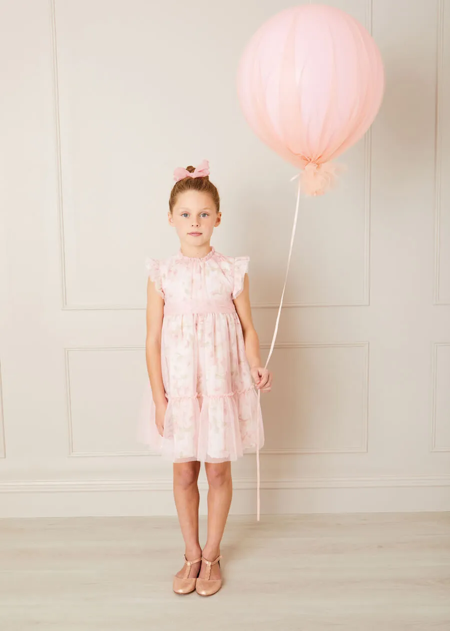 Tulle Floral Sleeveless Party Dress in Pink (4-10yrs)