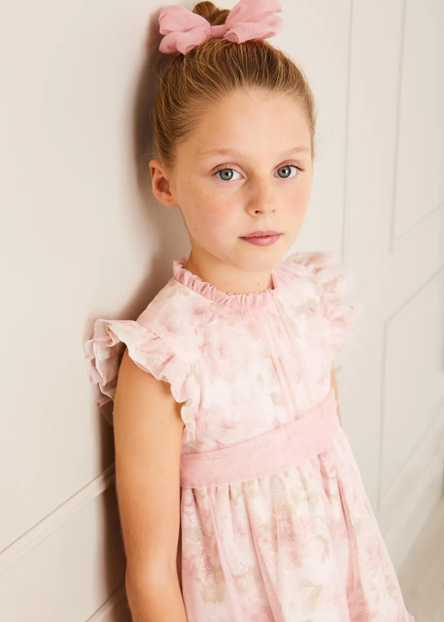 Tulle Floral Sleeveless Party Dress in Pink (4-10yrs)