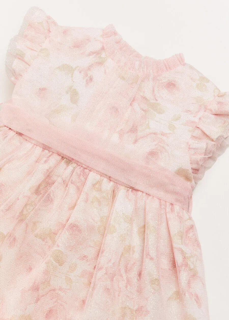 Tulle Floral Sleeveless Party Dress in Pink (4-10yrs)